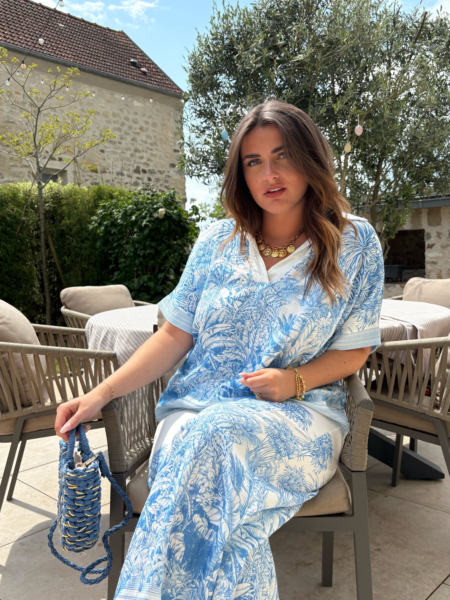 Pantalon toile de jouy bleu JOUY