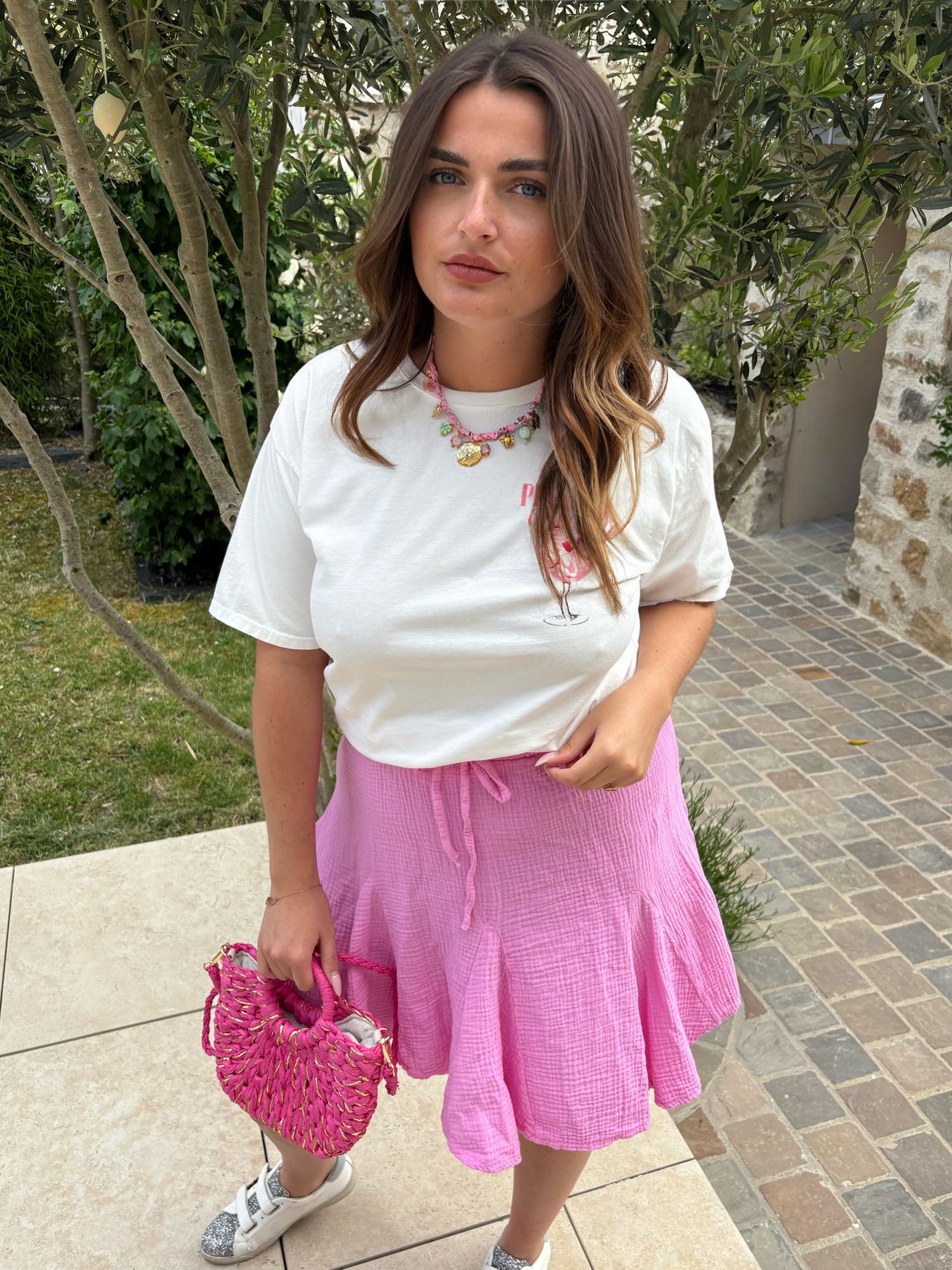 Jupe gaze de coton Cassy rose