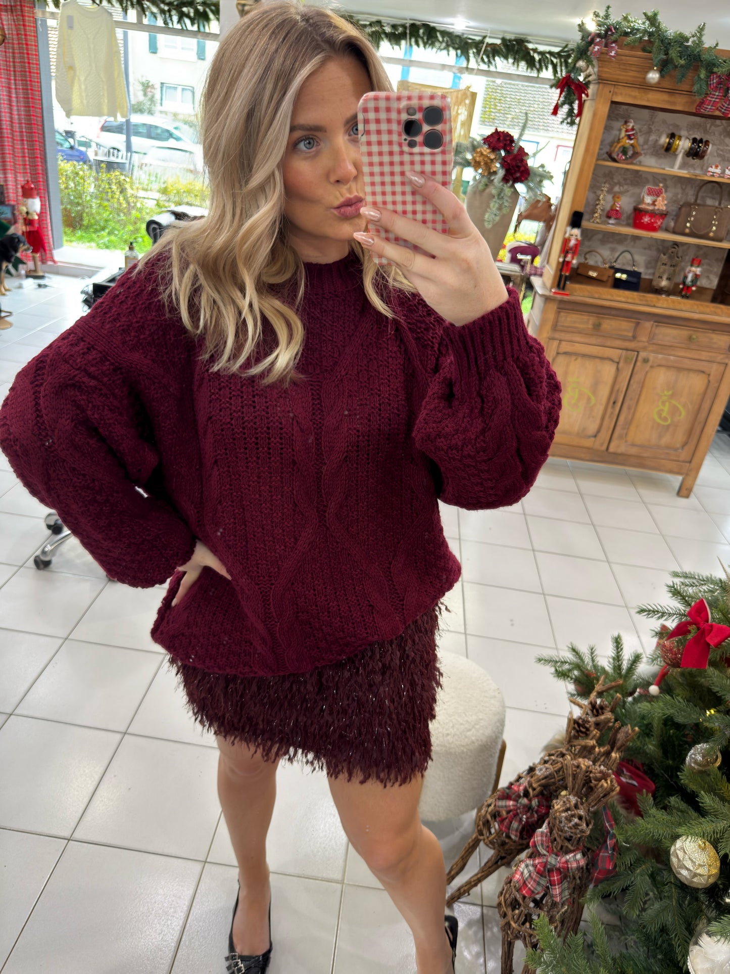 Pull Torsade bordeau