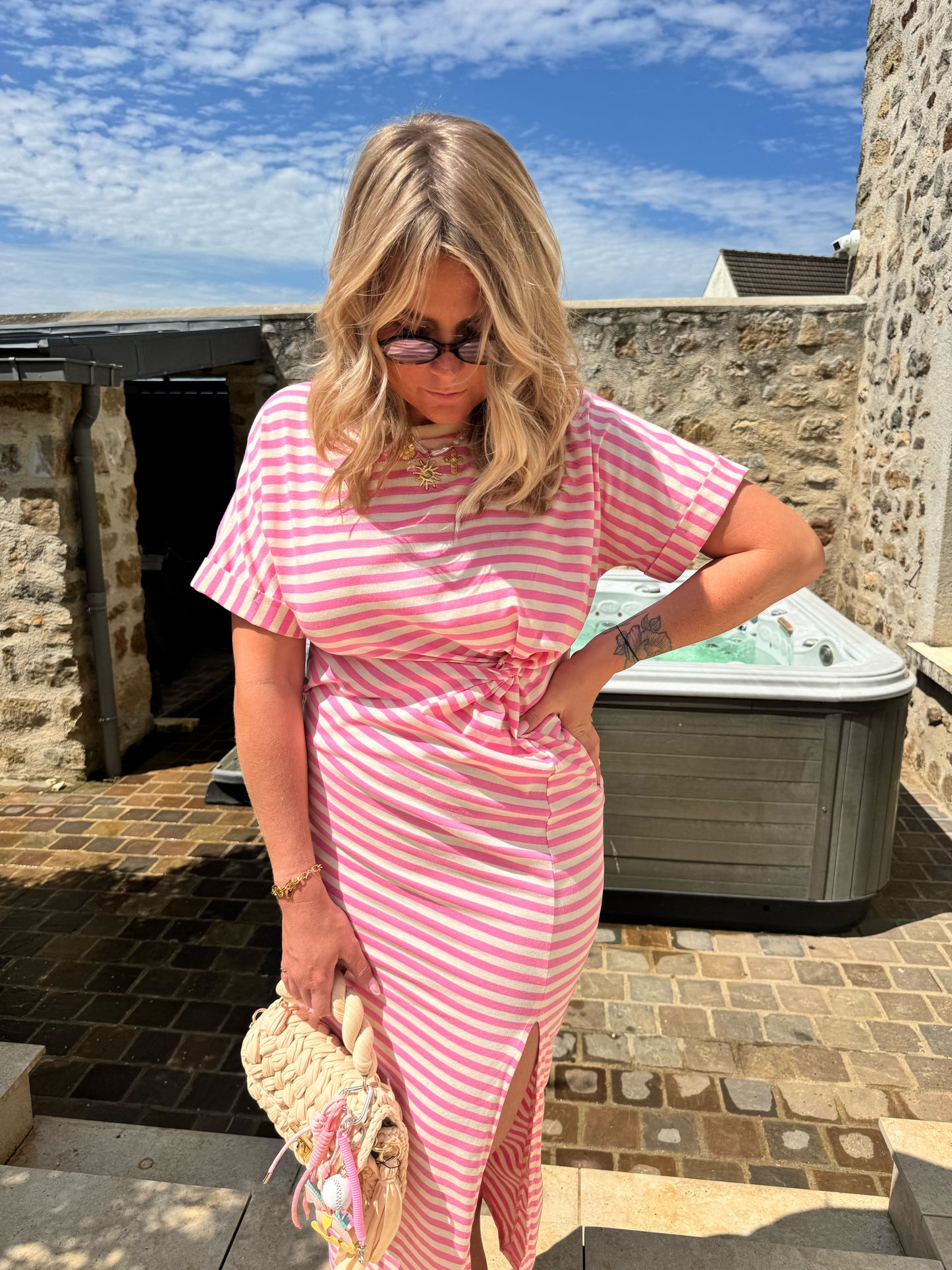 Robe Cabourg rayé rose