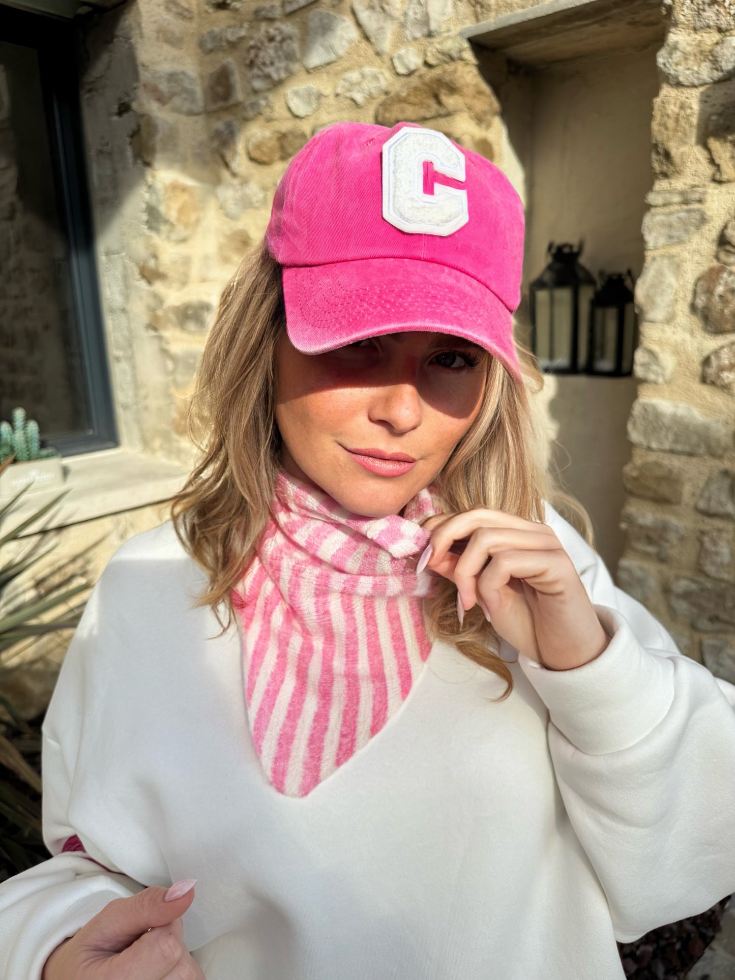 Echarpe "triangle " - Marinière rose