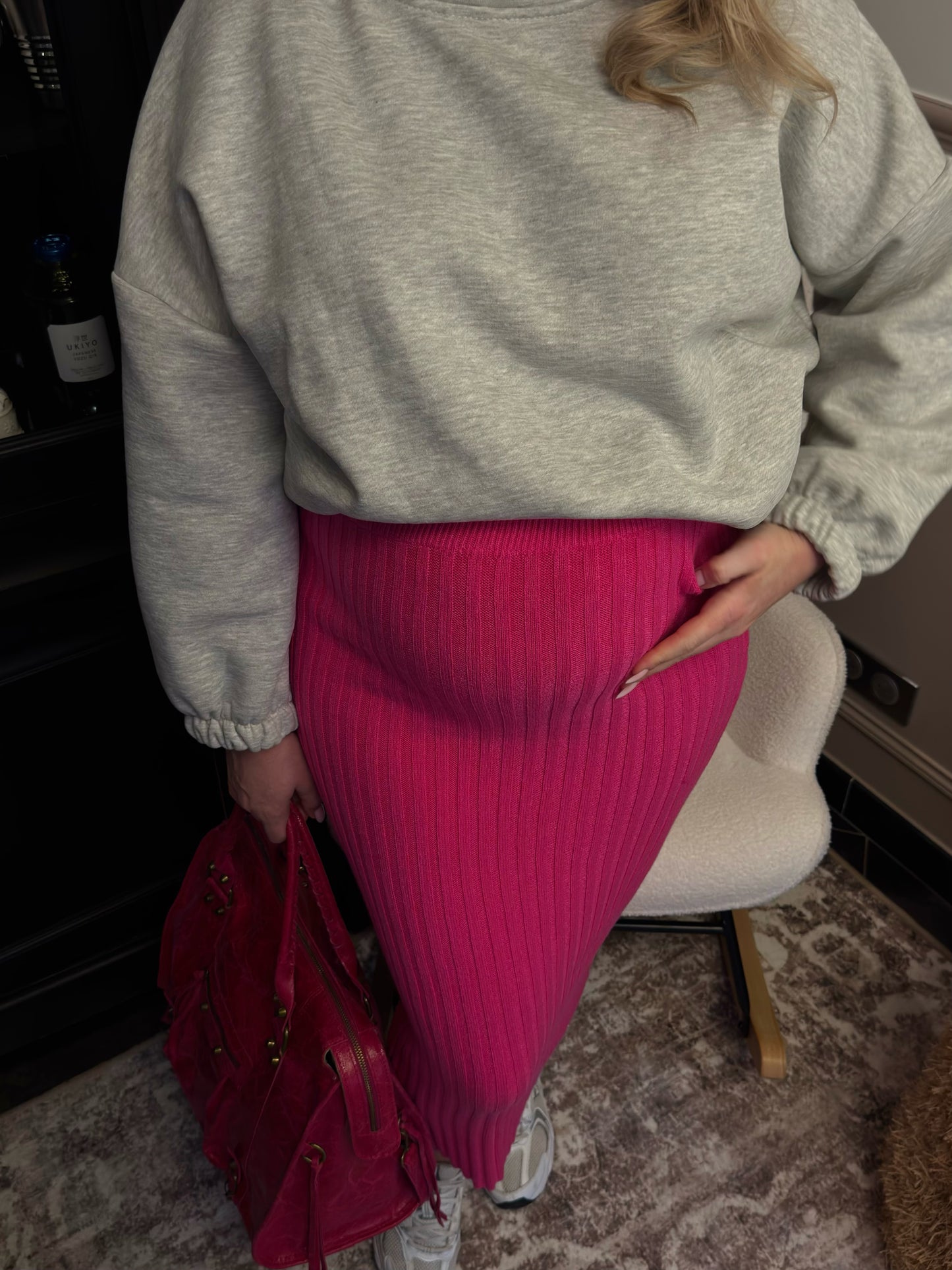 Jupe crayon en maille - rose