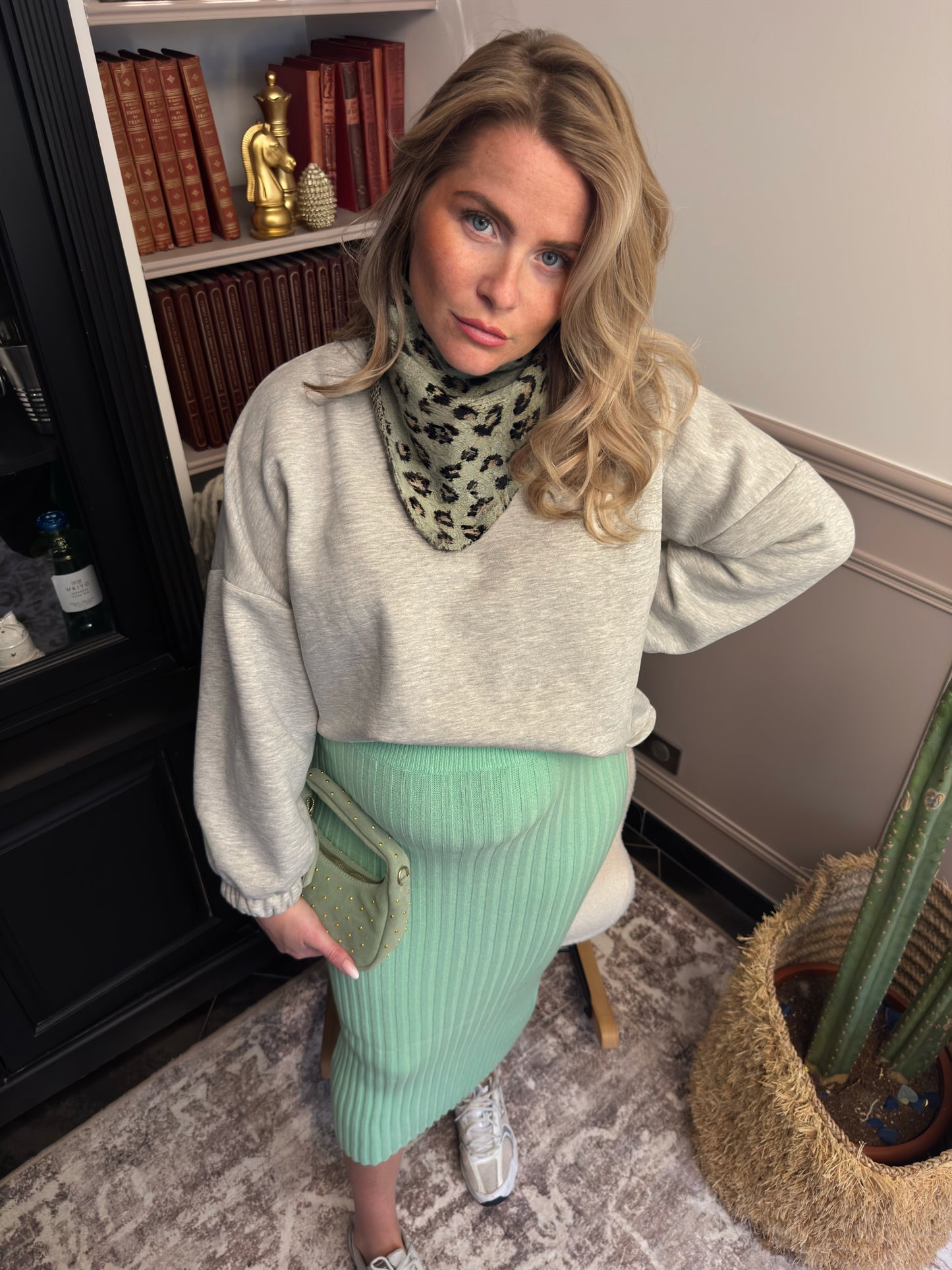 Jupe crayon en maille - Vert mint