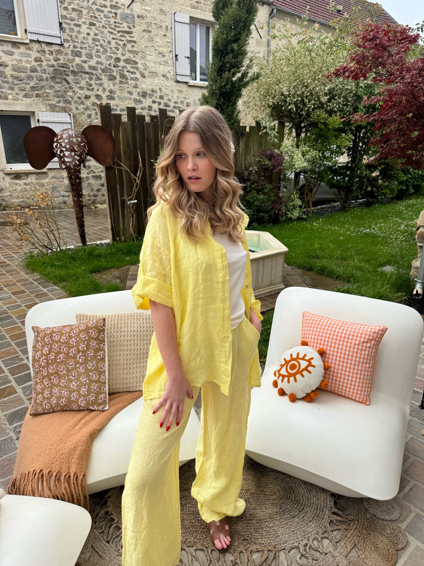 Pantalon lin Lino Jaune