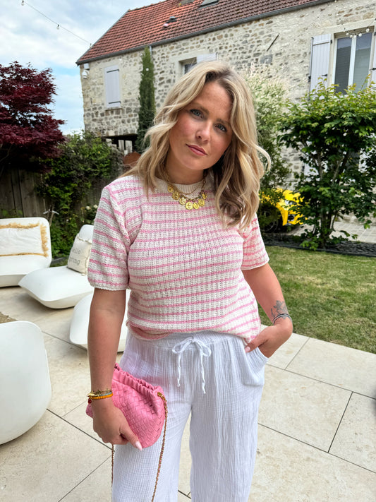 Pull manche courte Suzane rose