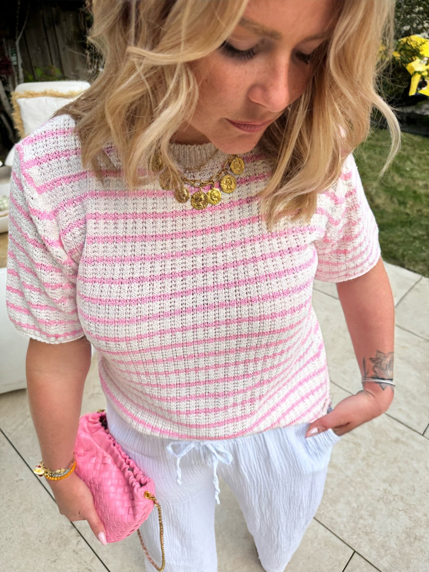 Pull manche courte Suzane rose