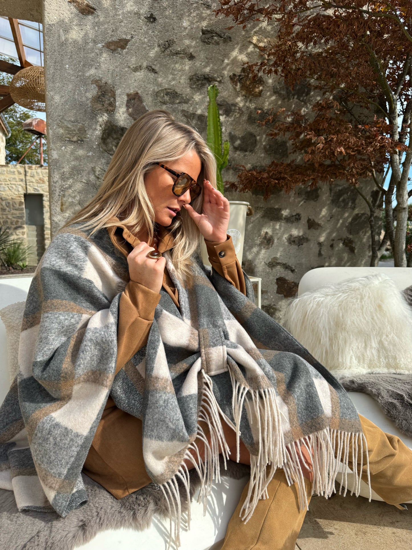 Cape grise à carreaux «  Cassie »