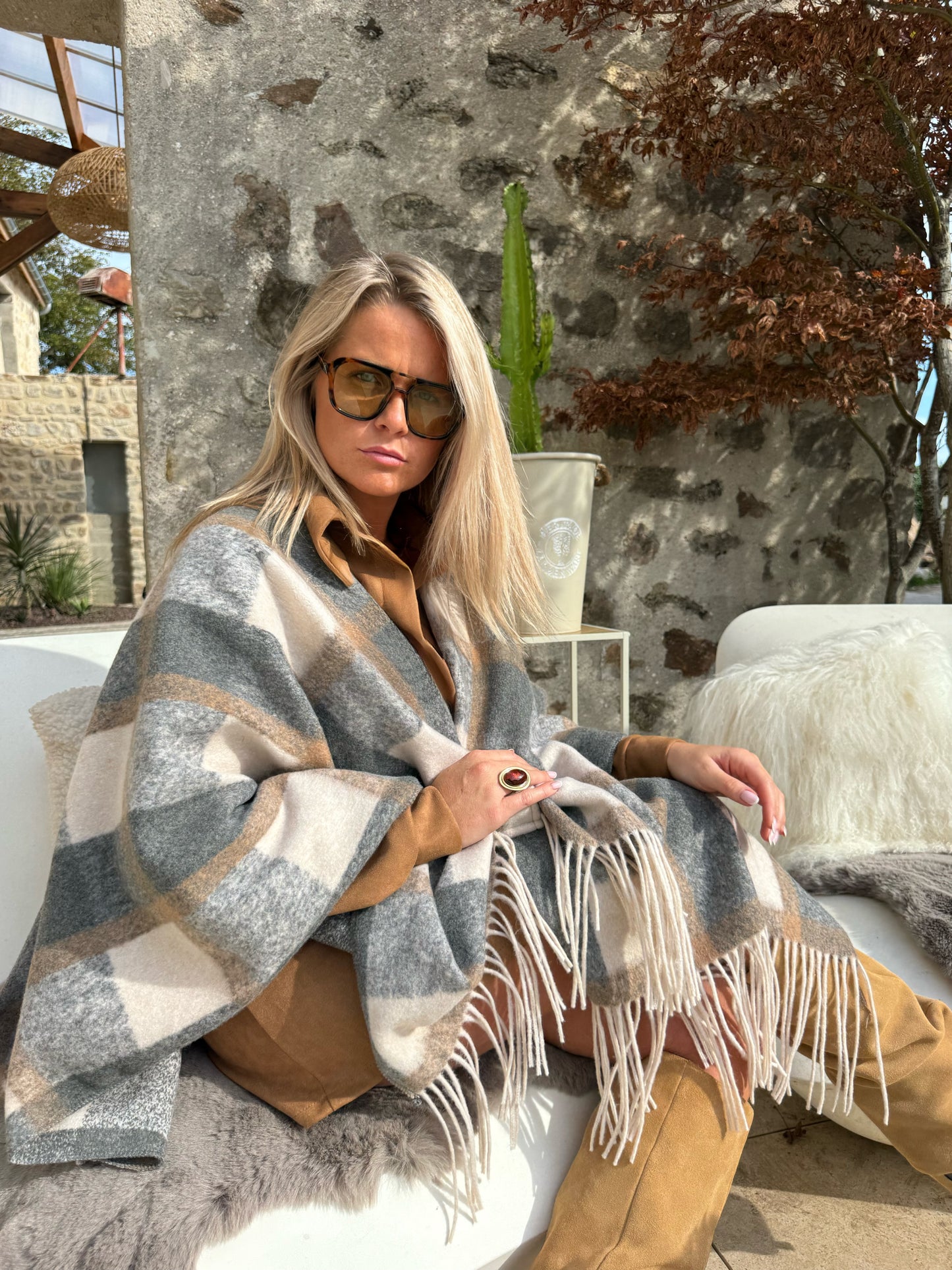 Cape grise à carreaux «  Cassie »