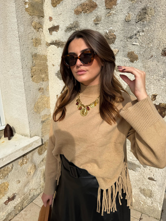 Pull à franges « Bill » camel