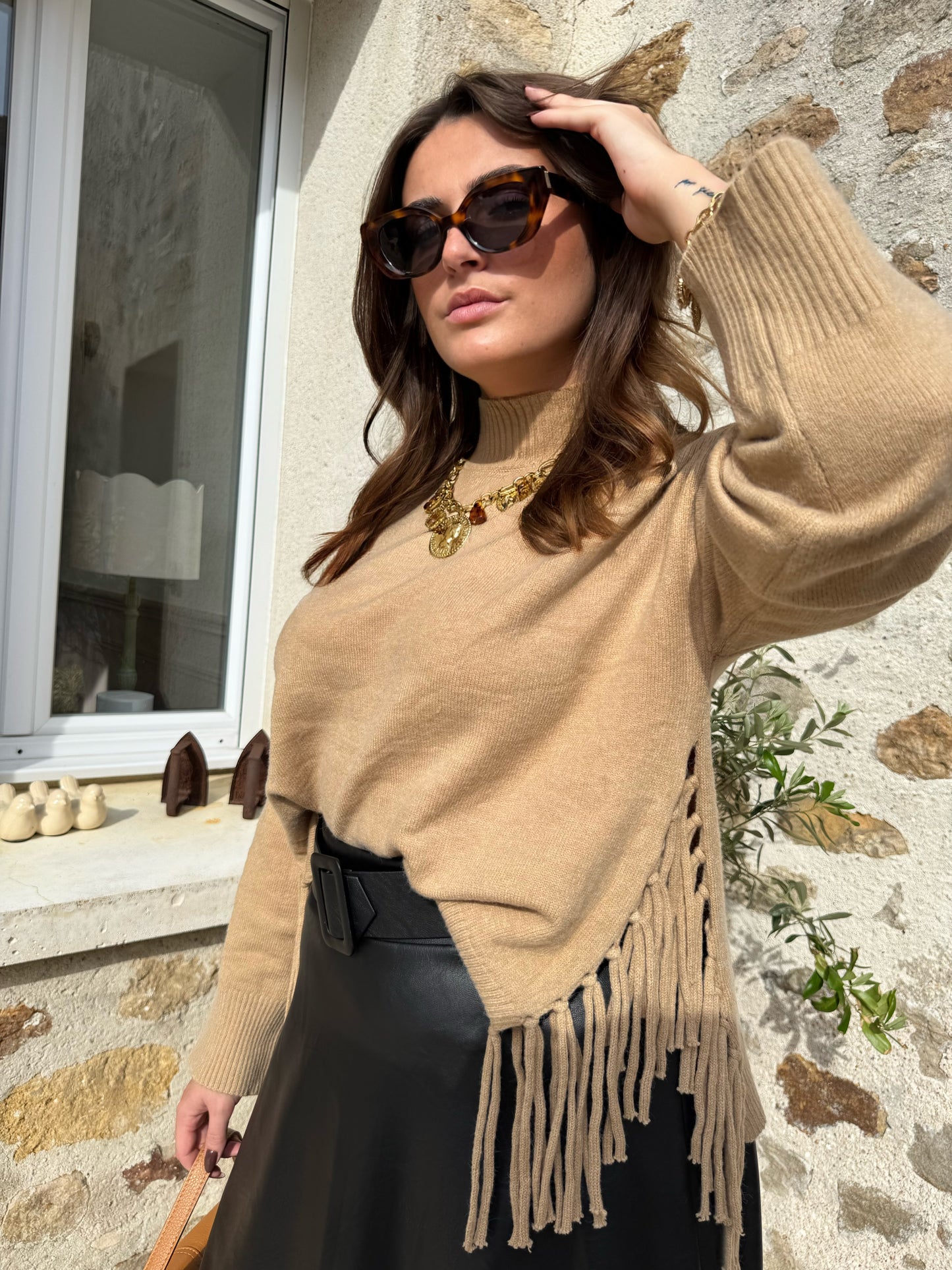 Pull à franges « Bill » camel