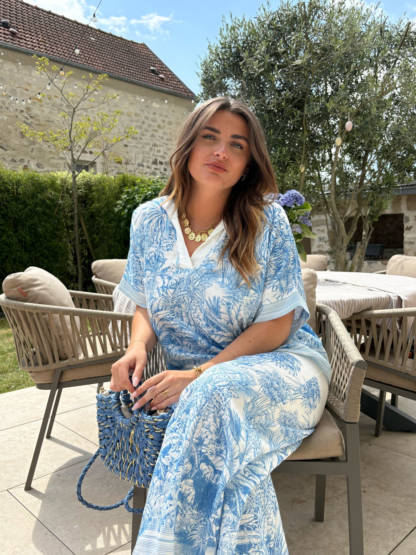 Pantalon toile de jouy bleu JOUY