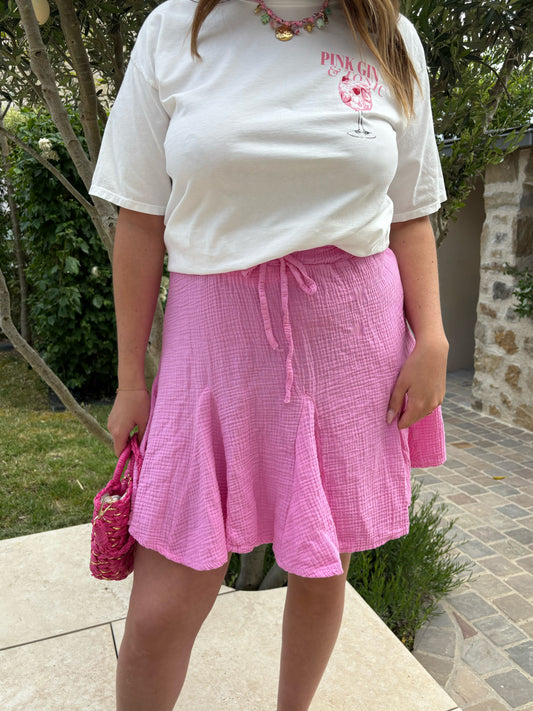 Jupe gaze de coton Cassy rose