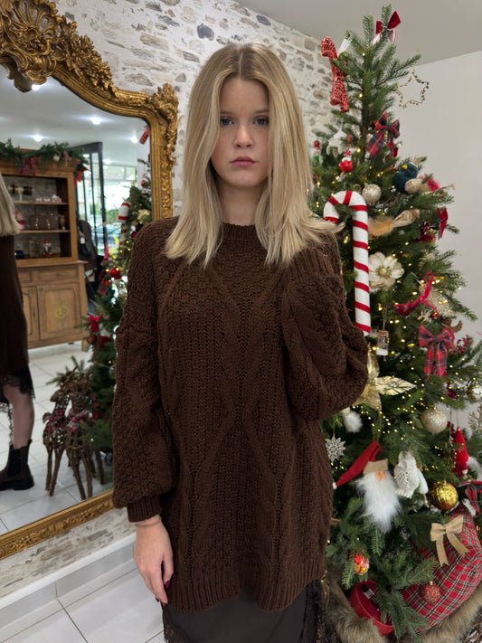 Pull Torsade chocolat