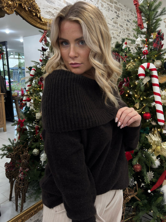 Pull Bardot - Chocolat