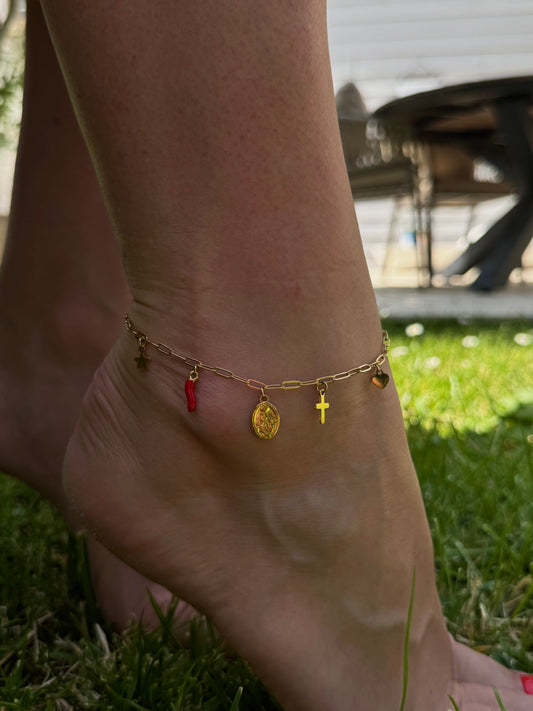 Chaine de cheville Maria or