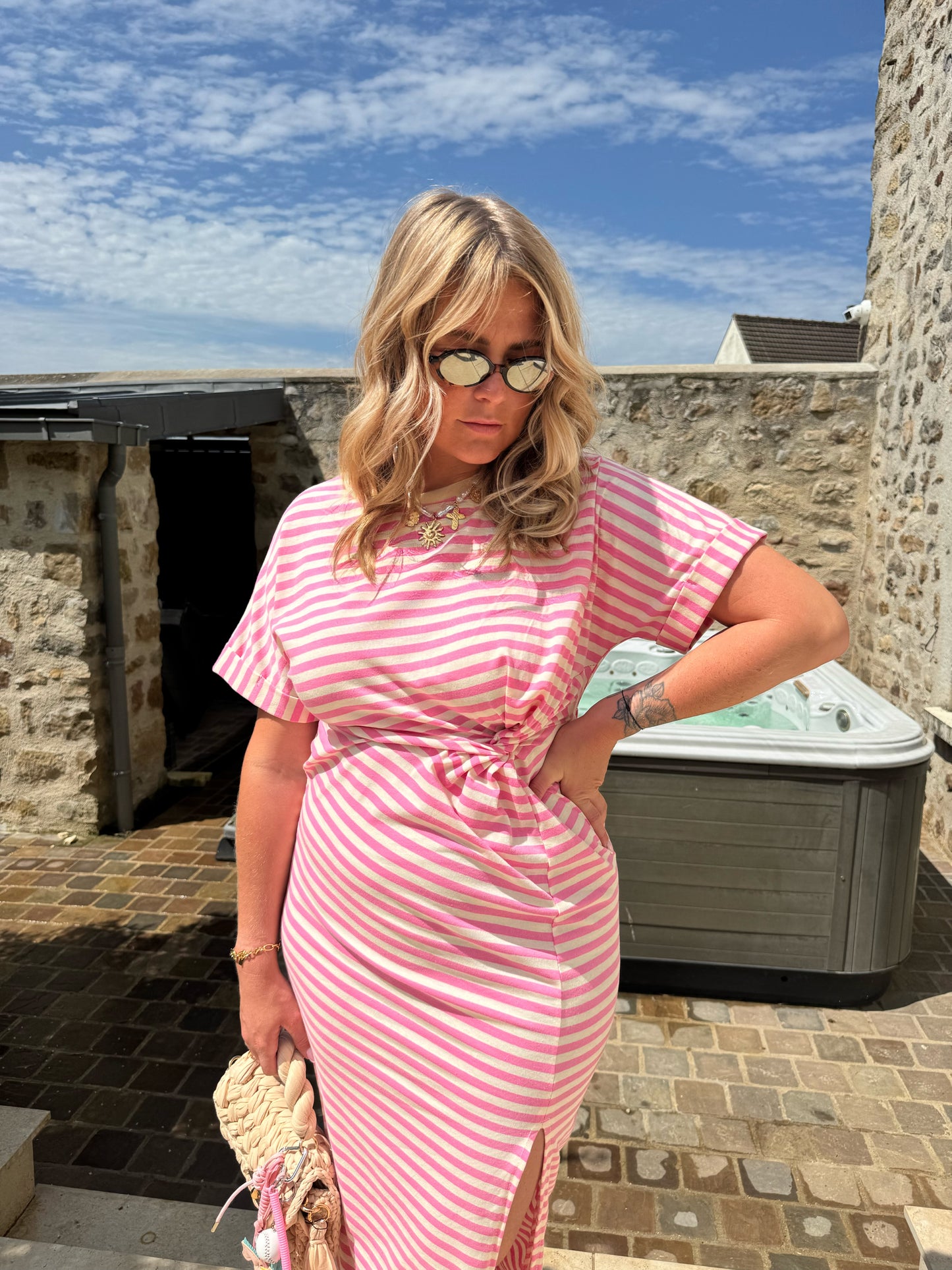 Robe Cabourg rayé rose
