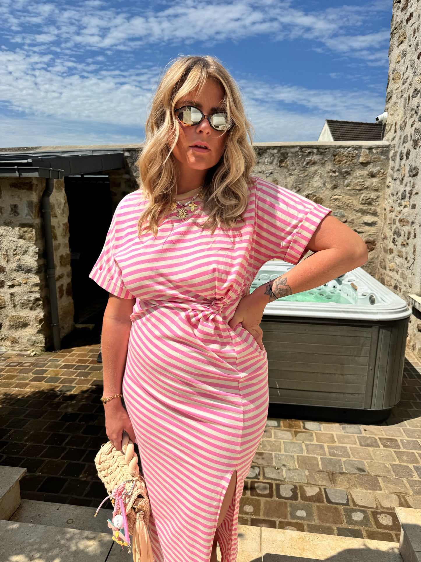 Robe Cabourg rayé rose