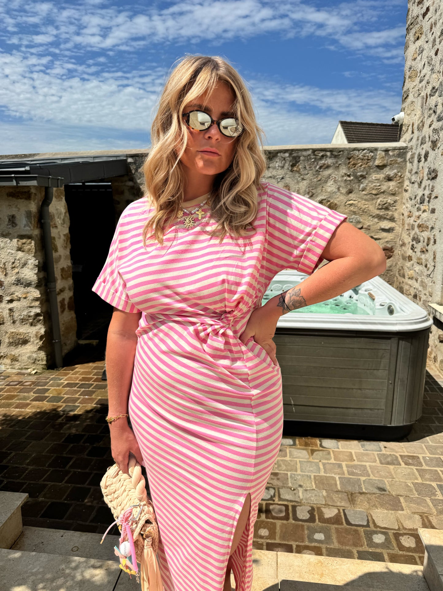 Robe Cabourg rayé rose