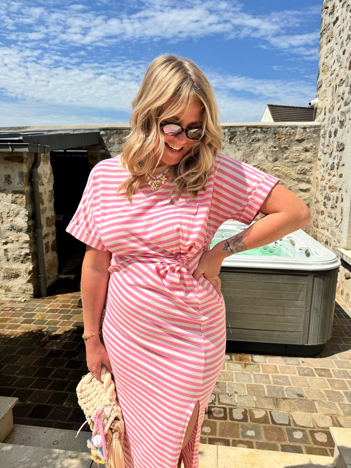 Robe Cabourg rayé rose