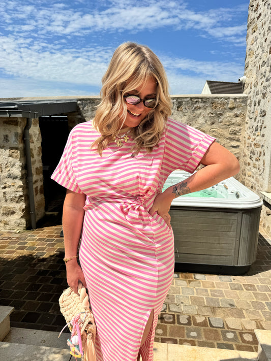 Robe Cabourg rayé rose