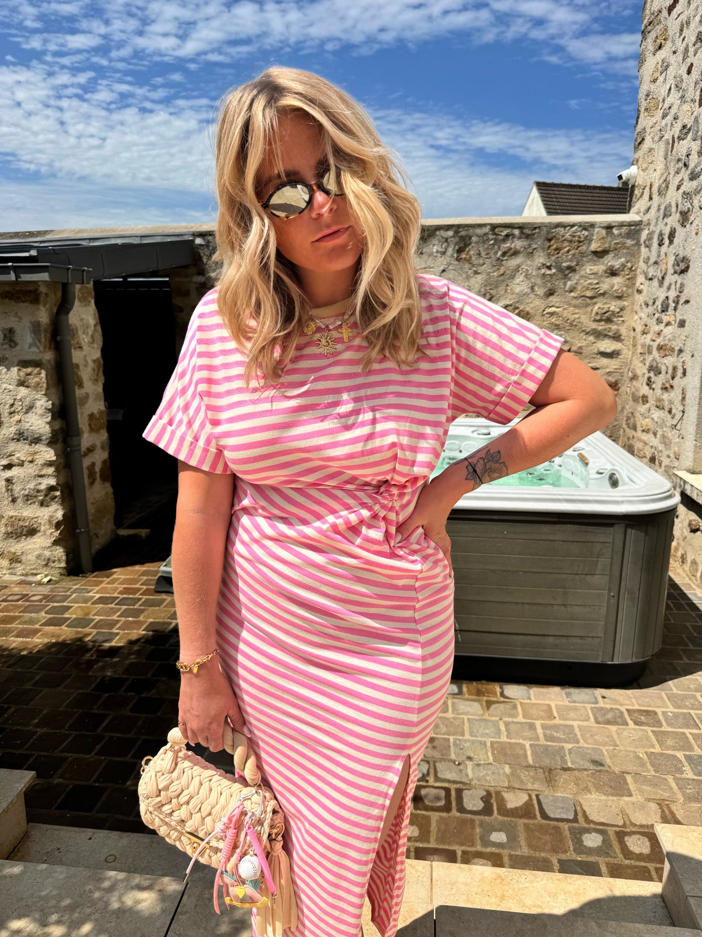 Robe Cabourg rayé rose