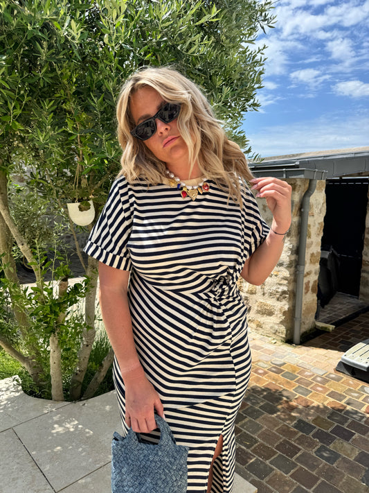 Robe Cabourg rayé bleu marine