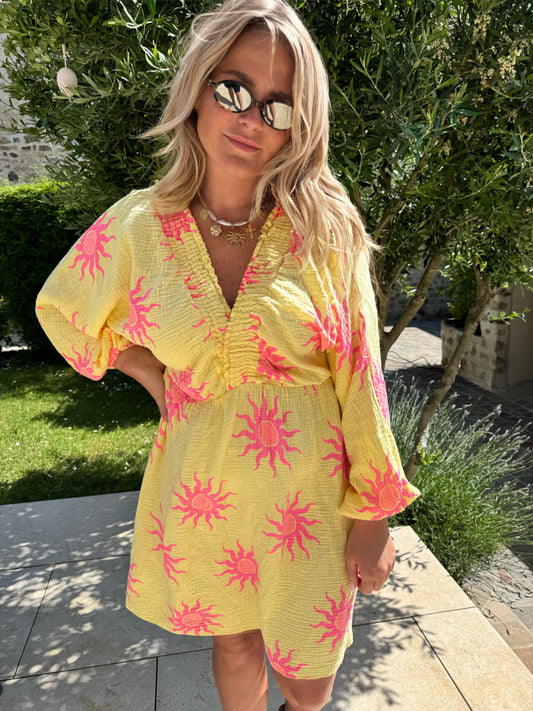 Robe courte Soleil Ibiza jaune