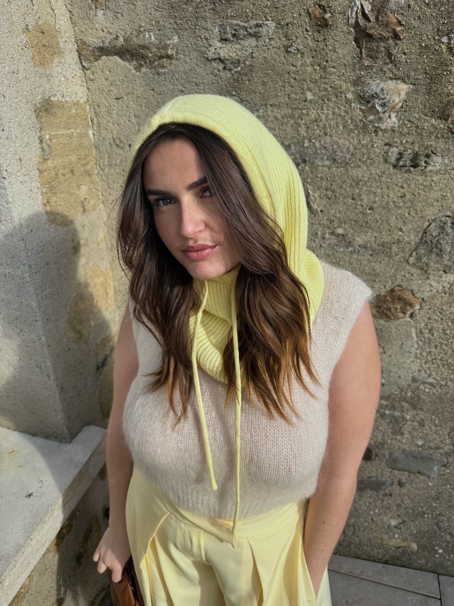 Capuche en "maille" - Jaune