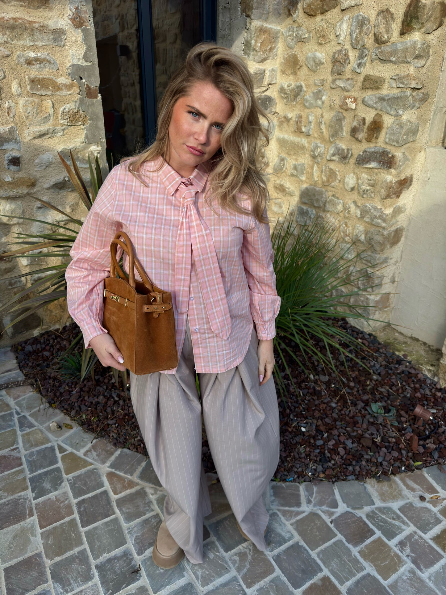 Pantalon "Fabien " - Rayé taupe