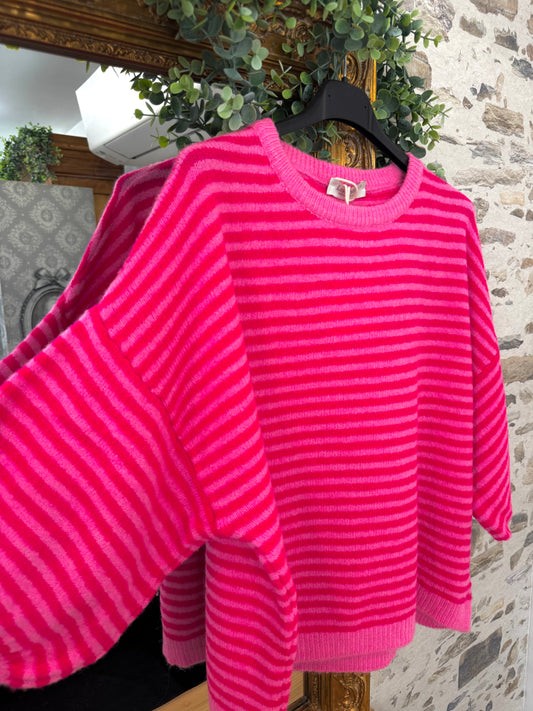 Pull "Lola" - rayé rose/fushia