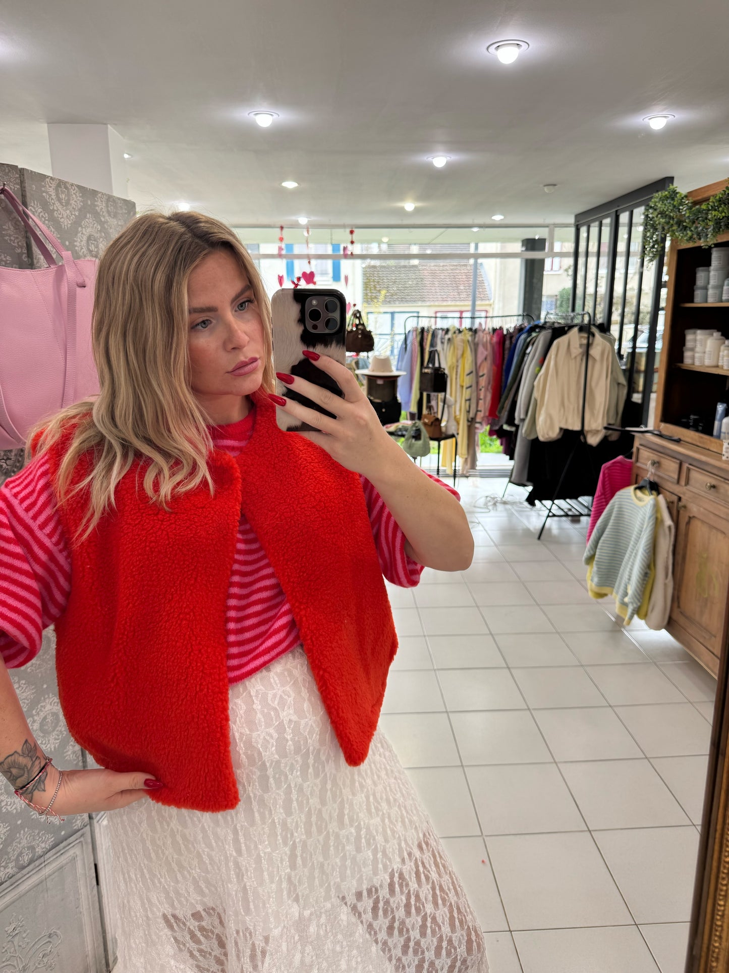 Pull "Lola" - rayé rouge/rose