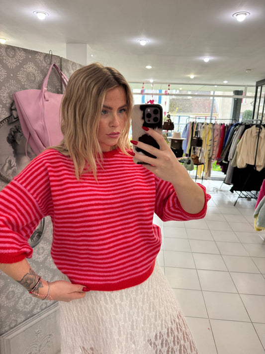 Pull "Lola" - rayé rouge/rose