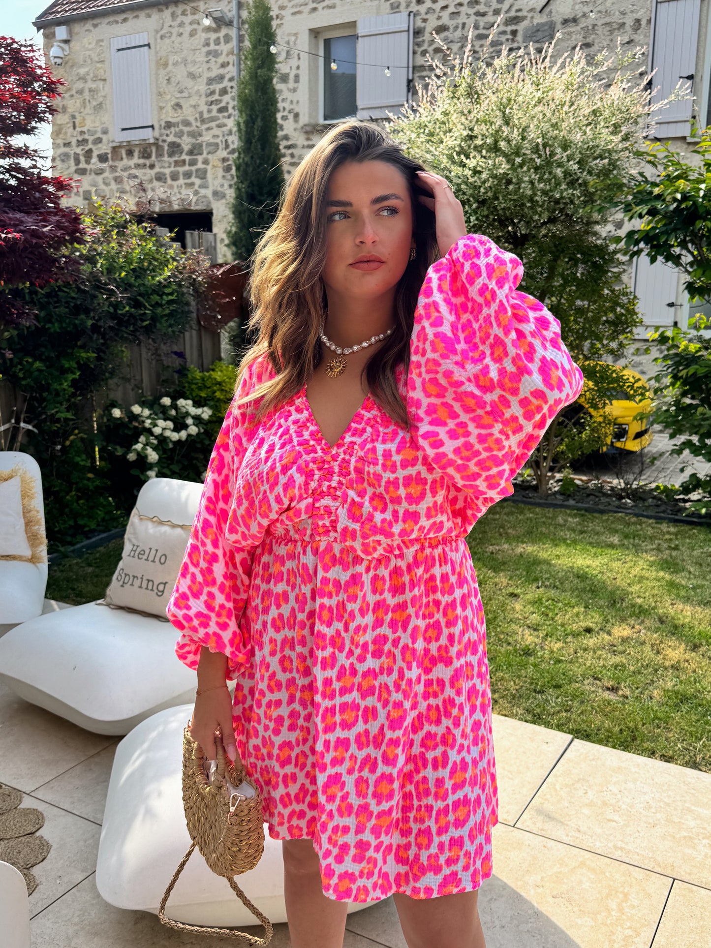 Robe courte léopard fuchsia IBIZA