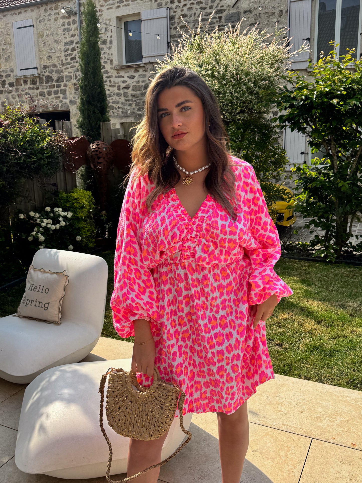 Robe courte léopard fuchsia IBIZA
