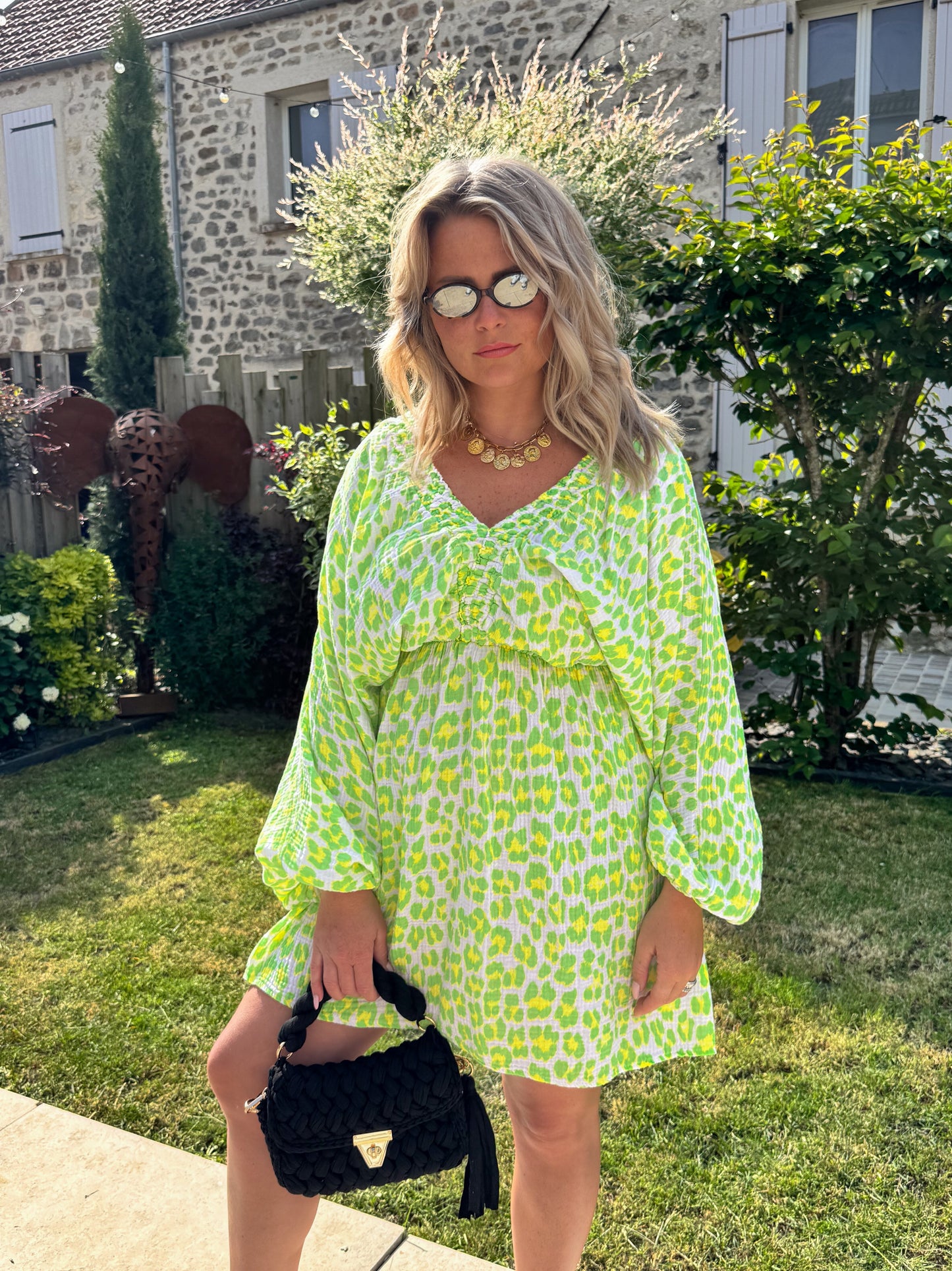 Robe courte léopard vert IBIZA