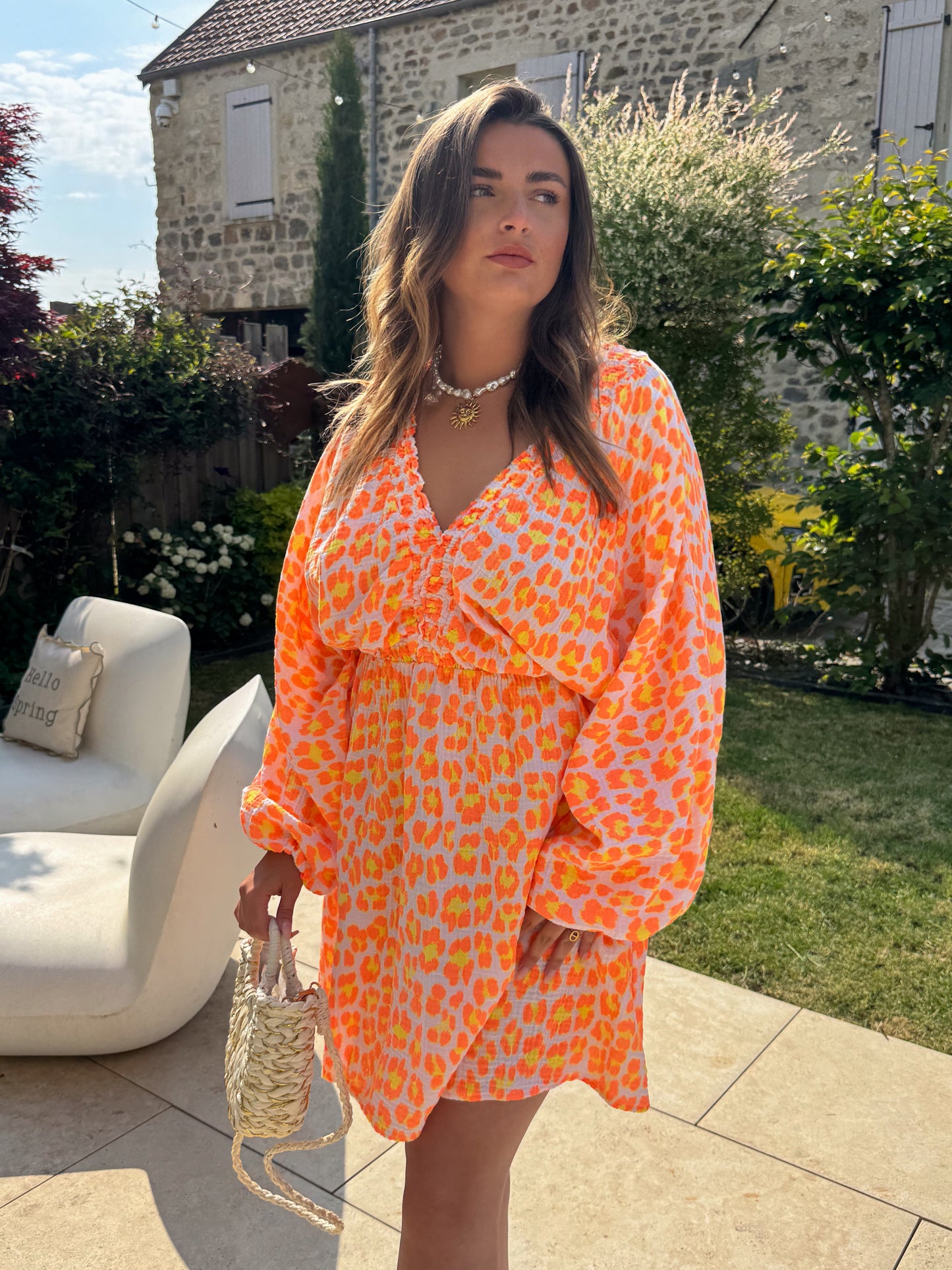 Robe courte léopard orange IBIZA