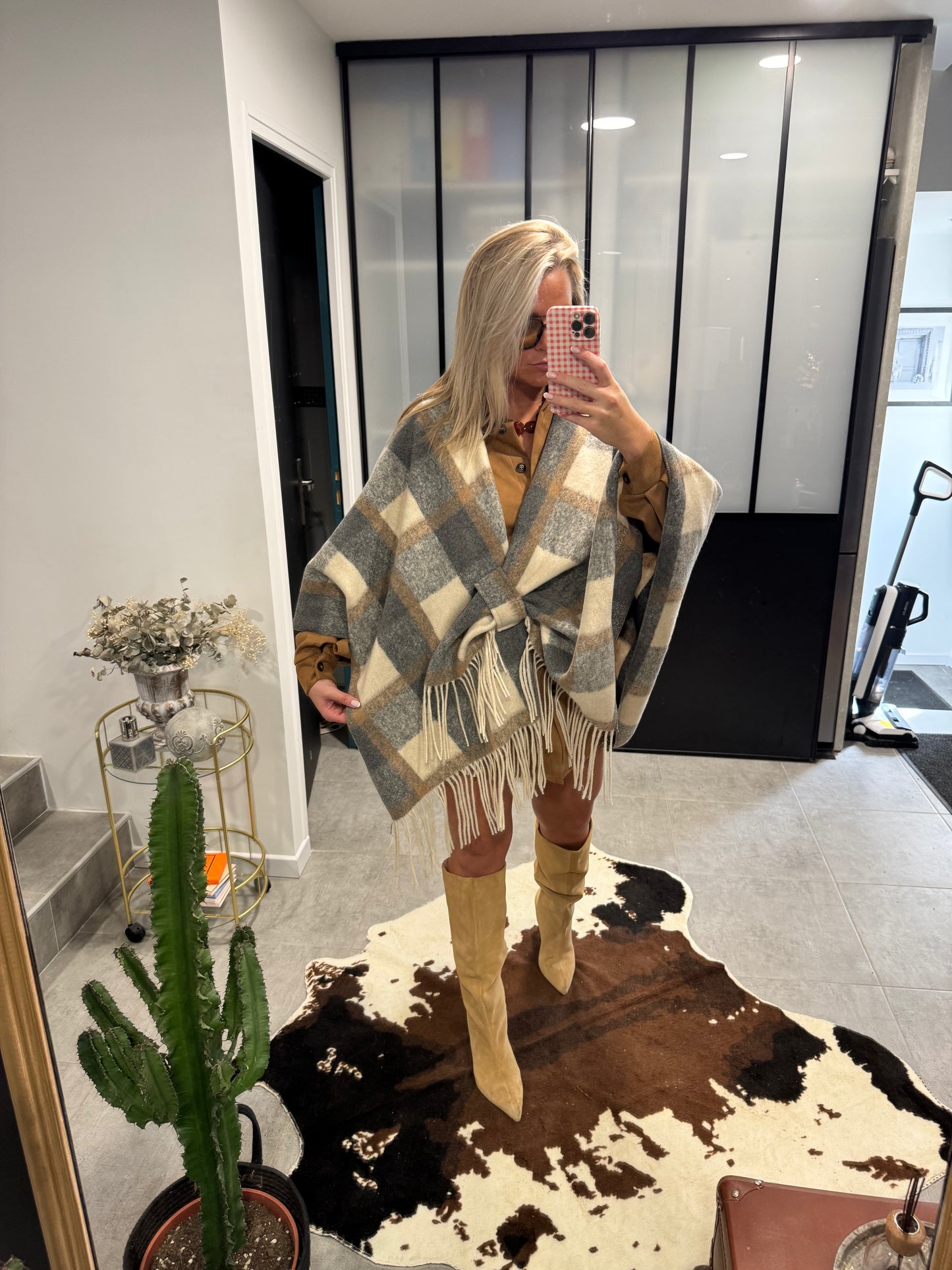 Cape grise à carreaux «  Cassie »